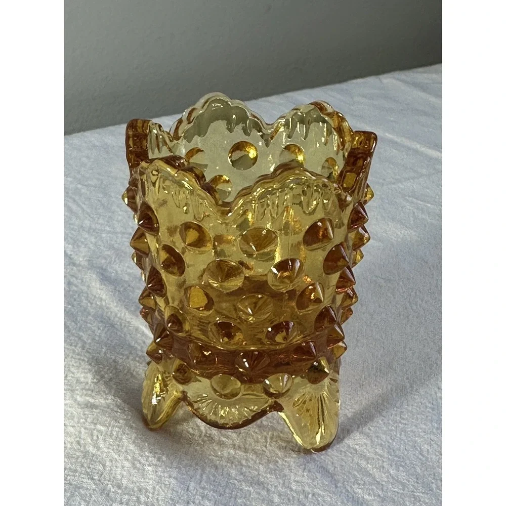 Fenton Amber Hobnail Creamer And Toothpick Holder Scalloped Edge VTG‎